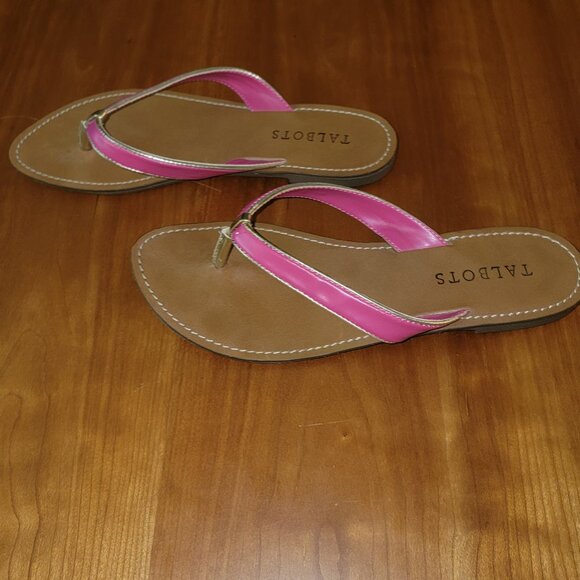 Talbots Hot Pink Thong Sandals With Gold Accents - 7M - Picture 2 of 7